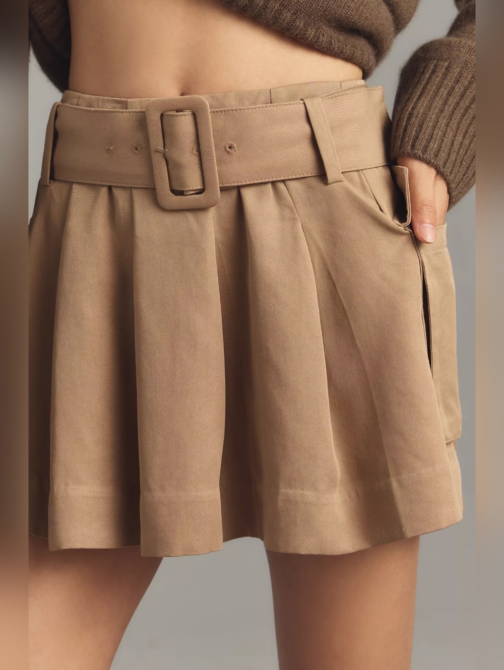 Reformation/Anthropologie Brinley Khaki Belted Pleated Cargo Mini Skirt - Size 4
